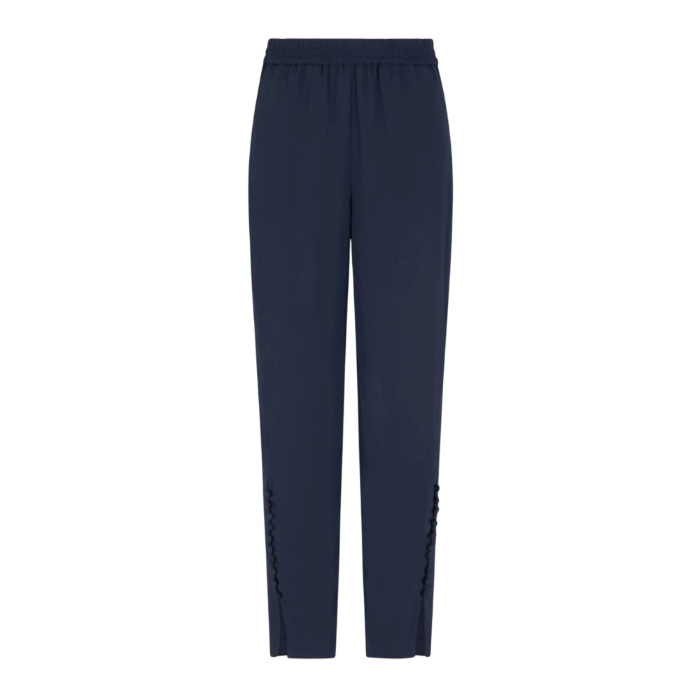 Emporio Armani Women's Blue Slim-Fit Trousers, M, Creponne Elastic Waist Trousers