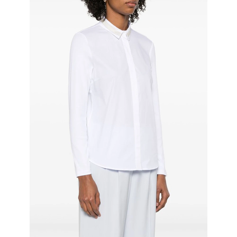 PESERICO Witte Jacquard Logo Overhemd met Kralen Detail White Dames