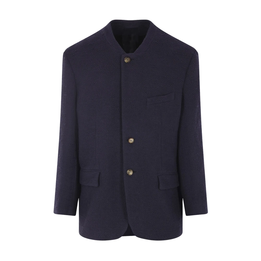 Magliano Blauwe Katoenen Bouclé Enkellange Jas Blue Heren