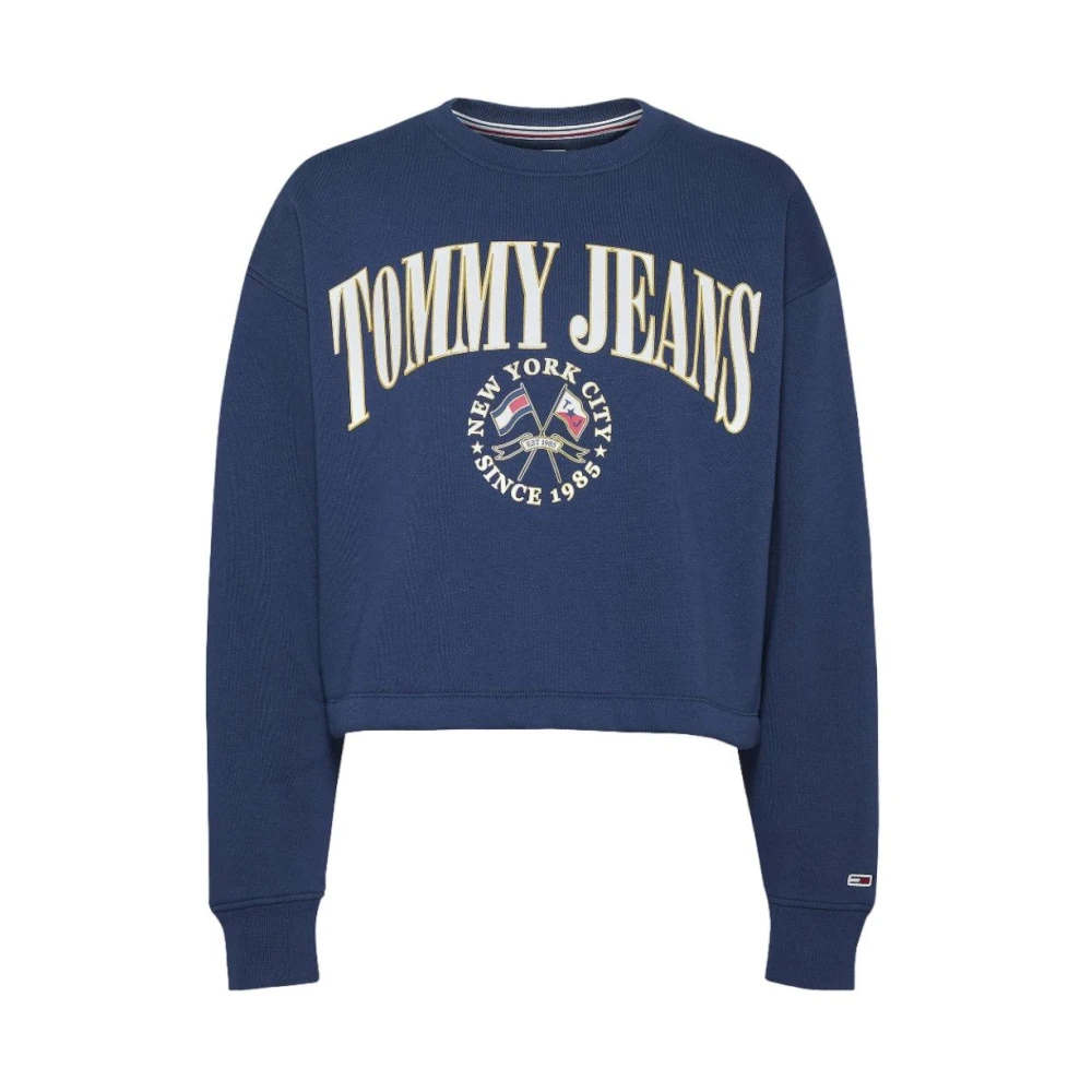 Tommy Hilfiger Blauwe Cropped Sweatshirt met Ribdetails Blue Dames