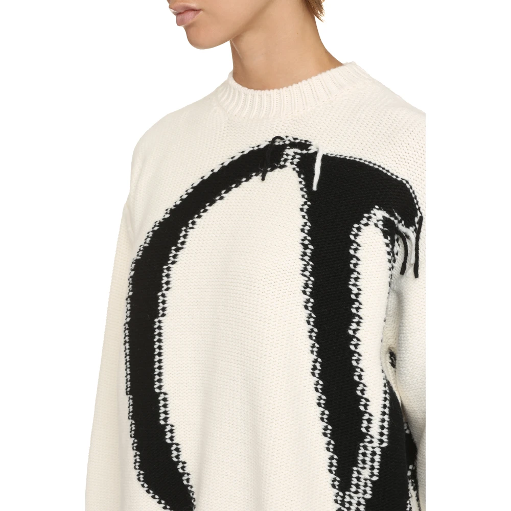 Off White Contrasterende Kleur Trui van Wol White Dames