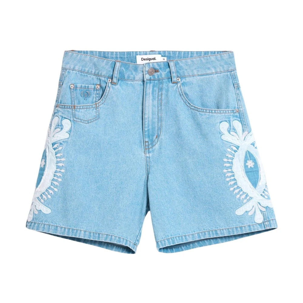 Desigual Women's Blue Denim Bermuda Shorts With Embroidery - Denim Shorts - 2XS - Shorts
