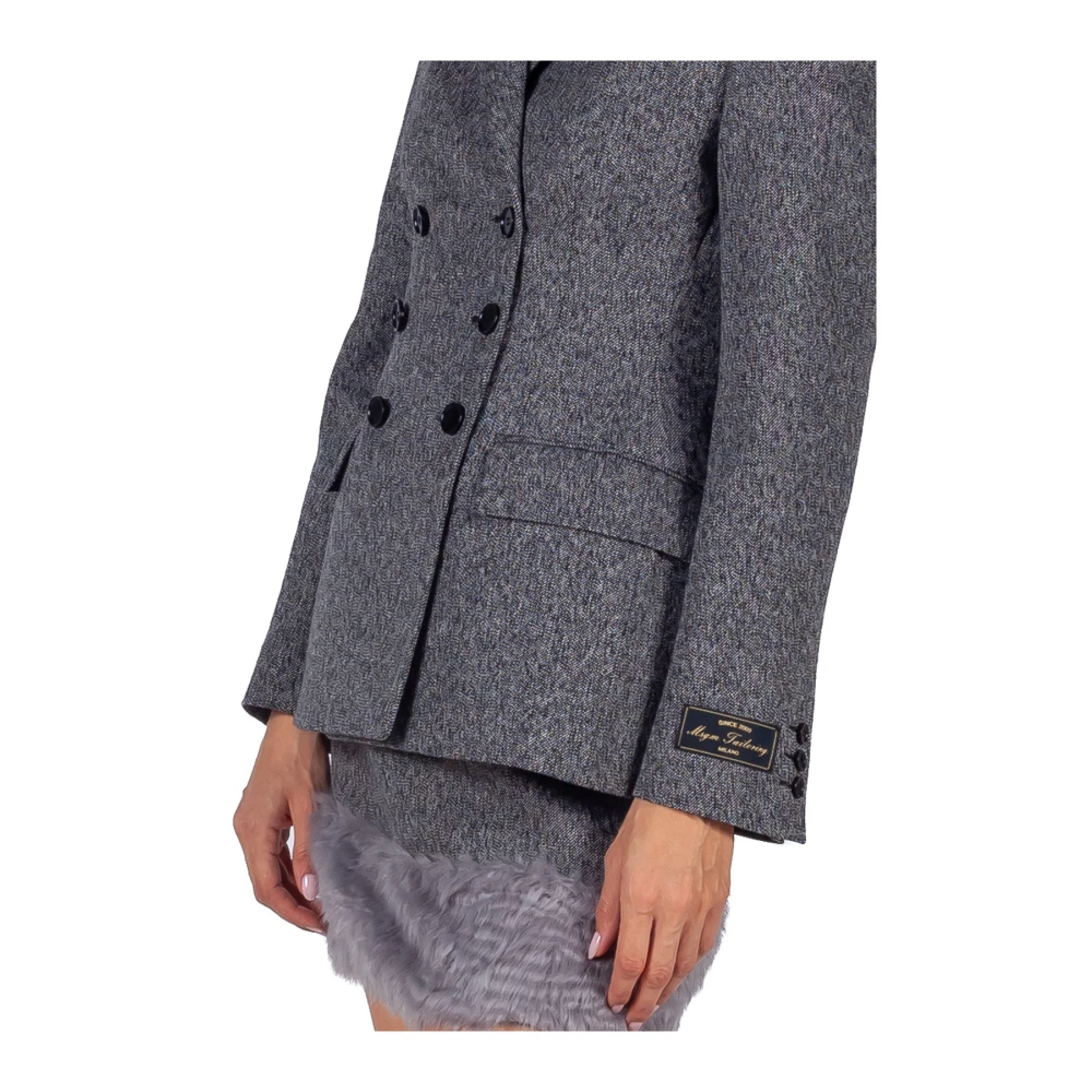 Msgm Grijze Wollen Blend Double-Breasted Jas Gray Dames