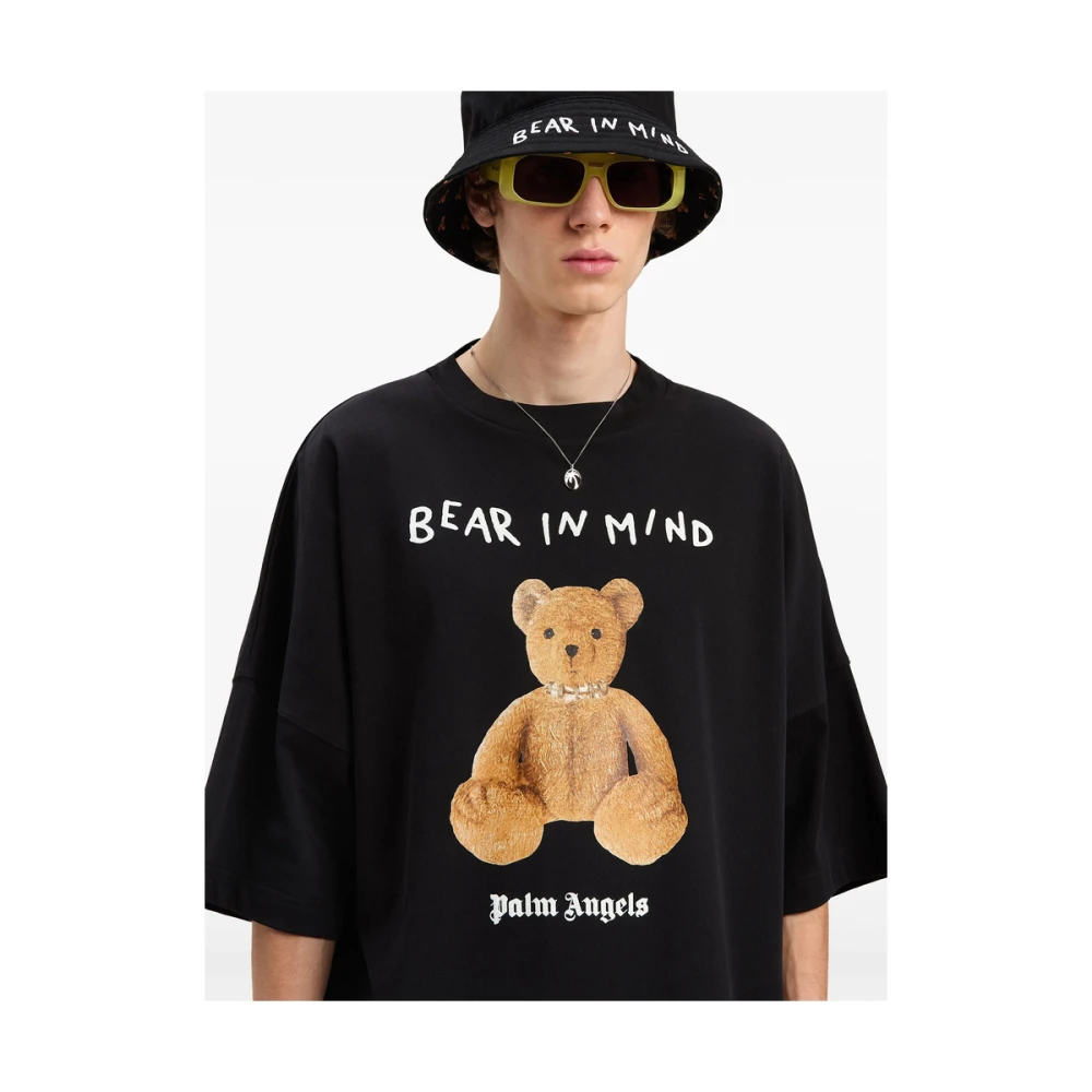 Palm Angels Zwarte Teddybeer Logo Print T-shirt Black Heren