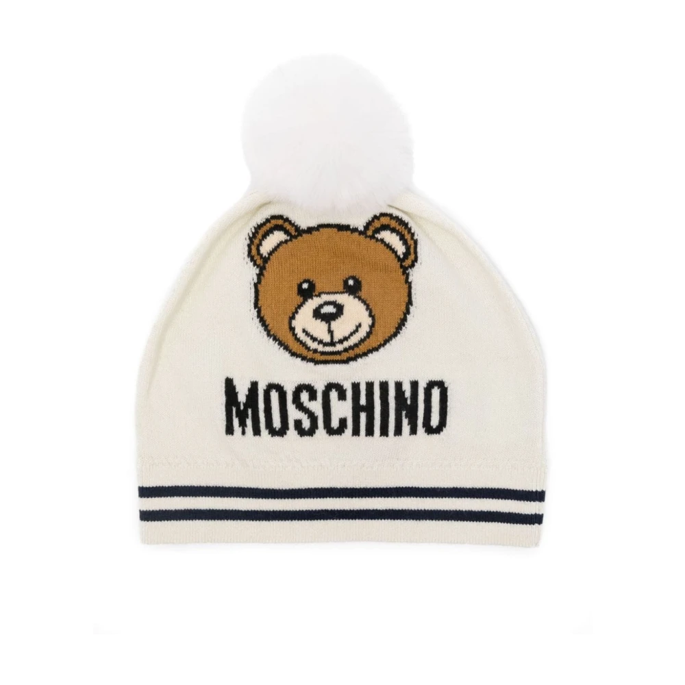 Moschino Teddybjörn Stickad Mössa Vit White, Pojke