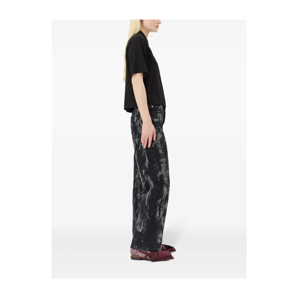 Ganni Zwarte Bloemen Glitter Motorbloes Black Dames