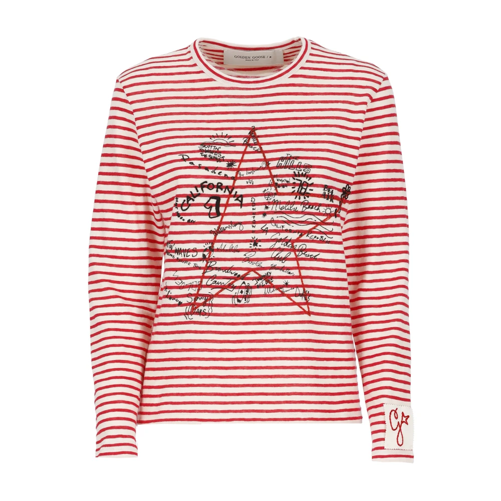 Golden Goose Gestreept Rood T-shirt met G-Patch Red Dames