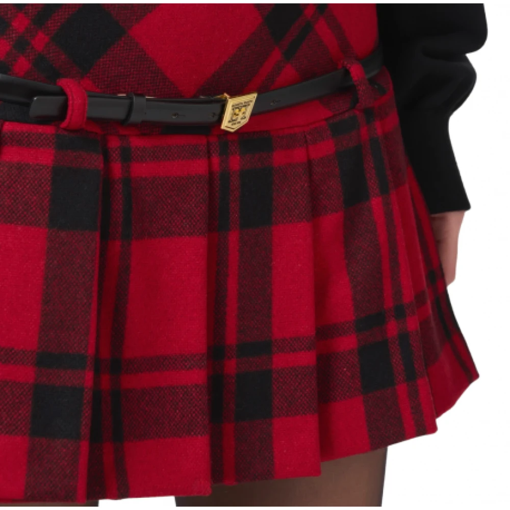 Elisabetta Franchi Rode Tartan Korte Rok Zwarte Riem Multicolor Dames
