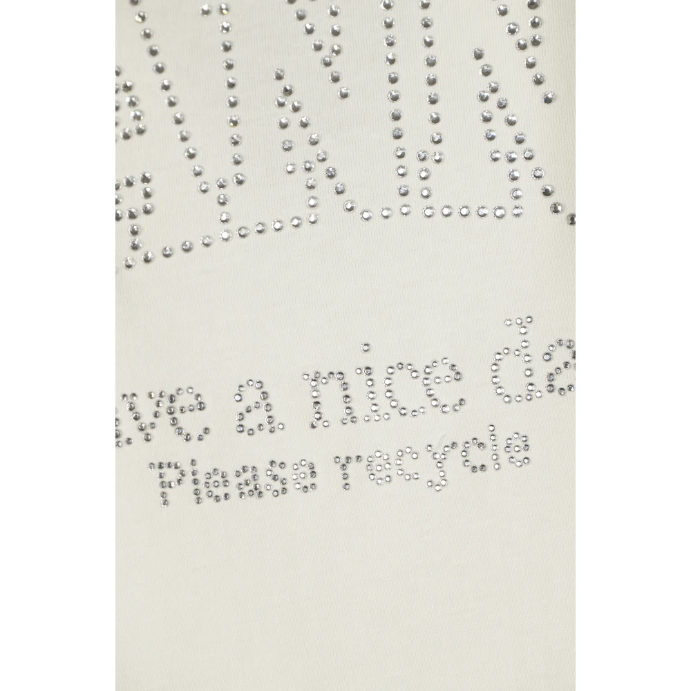 Ganni Jersey Rhinestone Relaxte T-shirt White Dames
