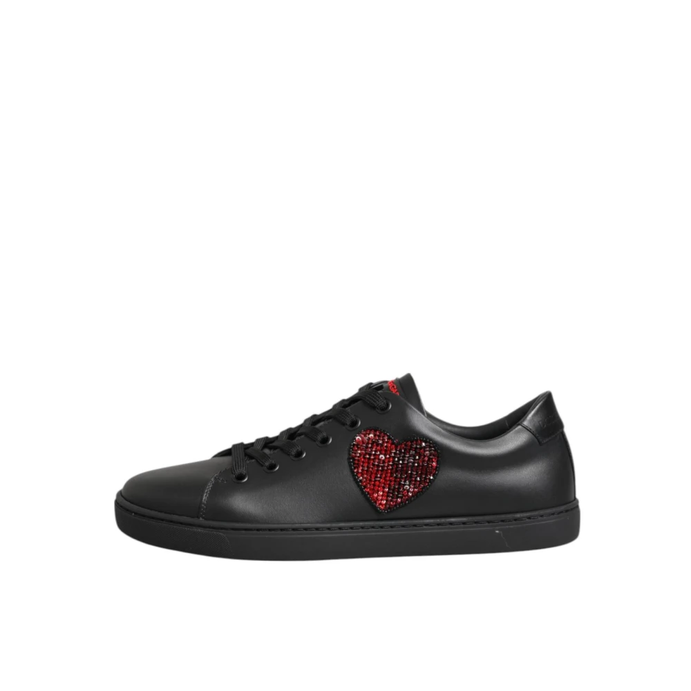 Dolce & Gabbana Women's Black Sneakers, 2 1/2 Uk, Crystal Heart Low Top Trainers