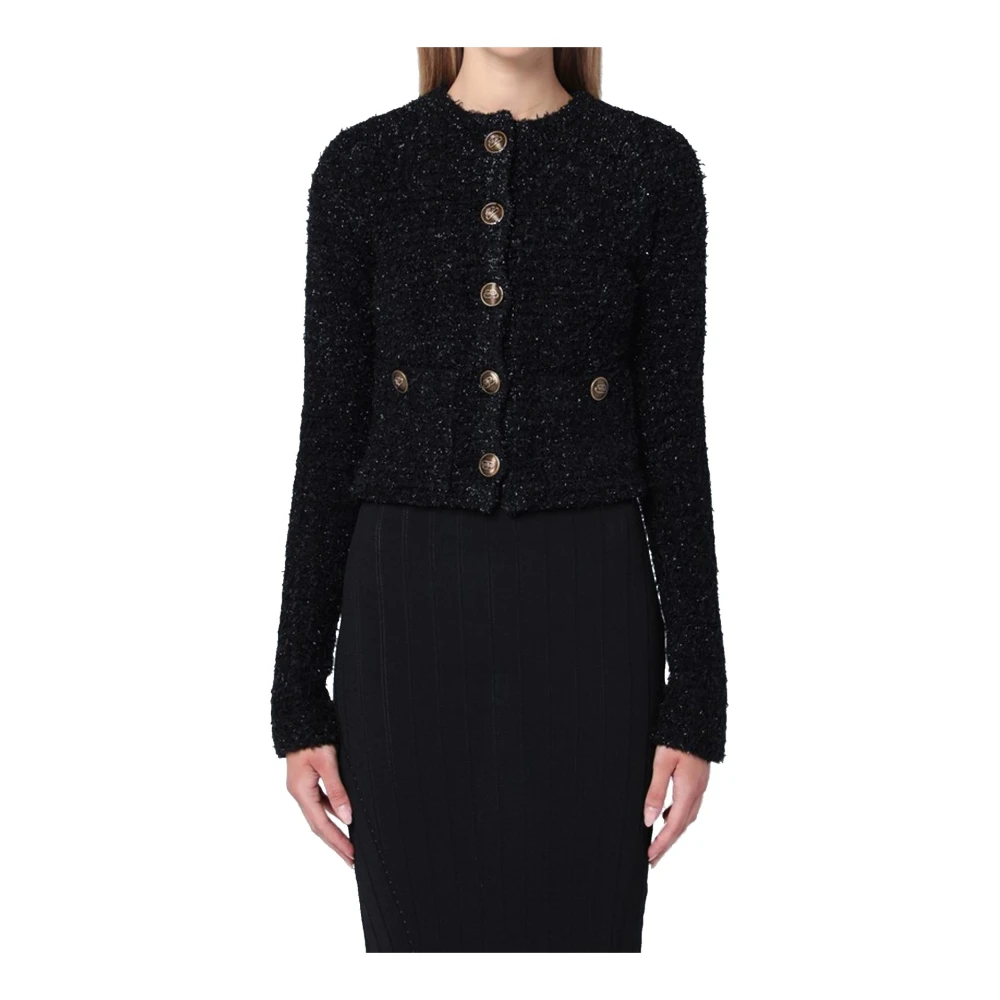 Balenciaga Bouclé Vest met BB Logo Knopen Black Dames