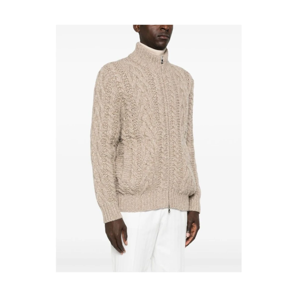 BRUNELLO CUCINELLI Chunky Cable Knit Rits Sweater Beige Heren