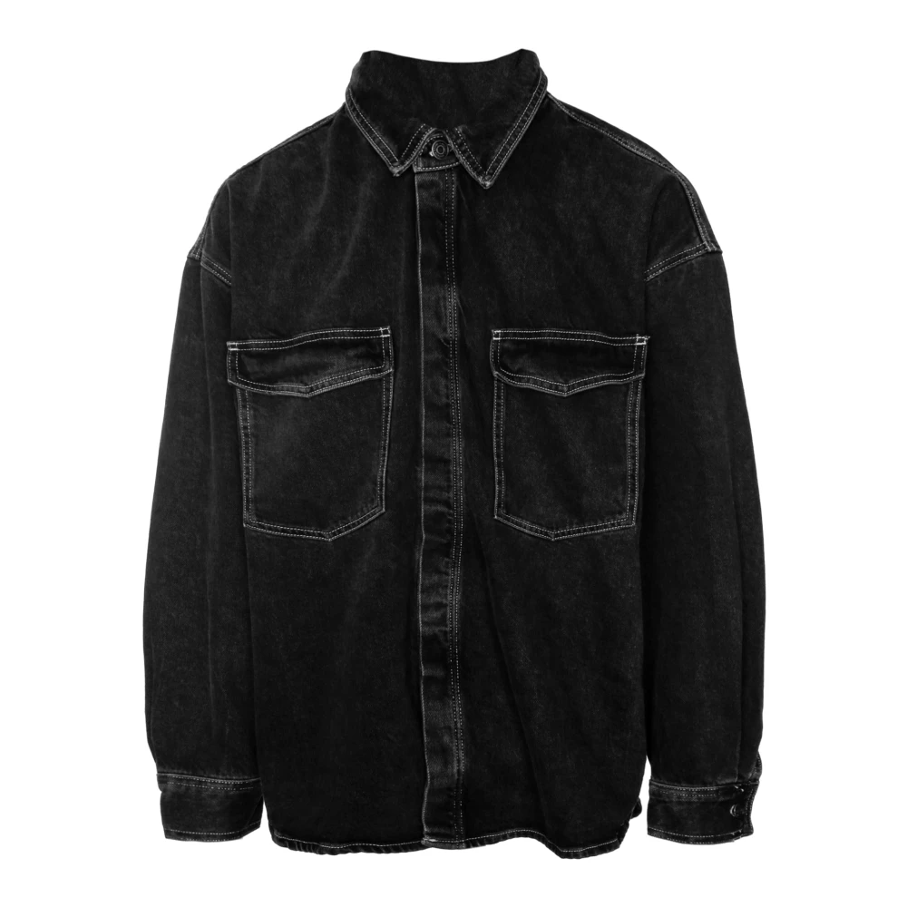 American vintage Denim Shirt Oversized Fit Metalen Knopen Black Heren