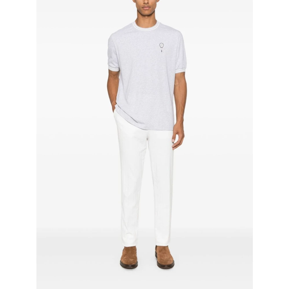 BRUNELLO CUCINELLI Grijze Tennis Logo Streep T-shirt Gray Heren