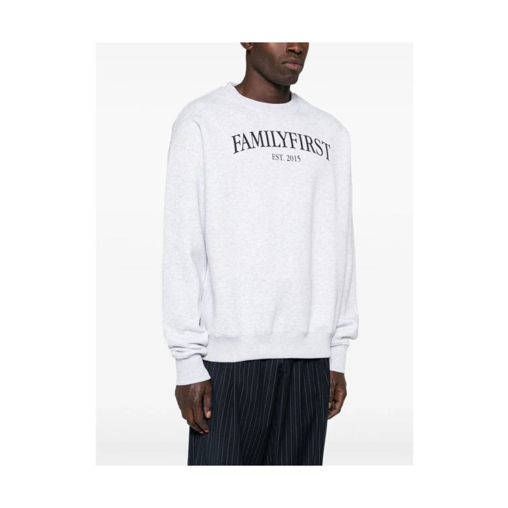 Family First Logo Print Crew Neck Sweater Gray Heren