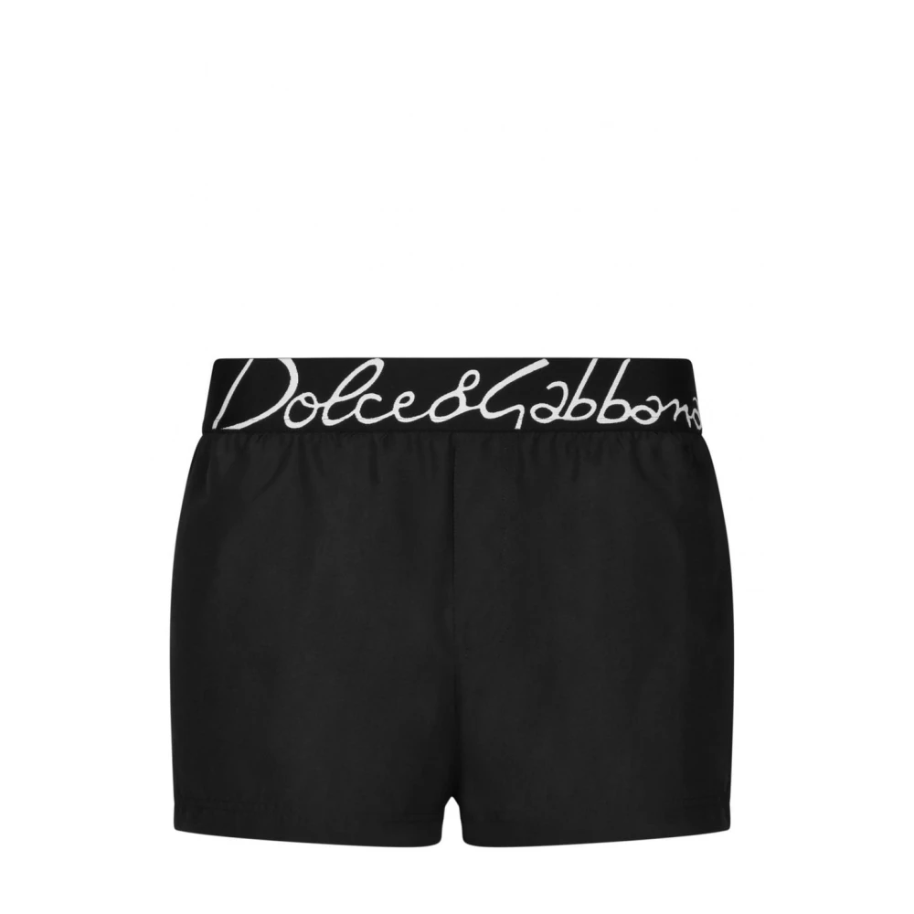 Dolce & Gabbana Zwarte Logo Tailleband Zwembroek Black Heren
