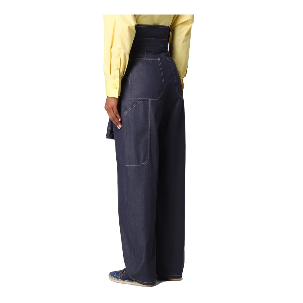 Max Mara Hoge taille katoenen broek met logo Blue Dames