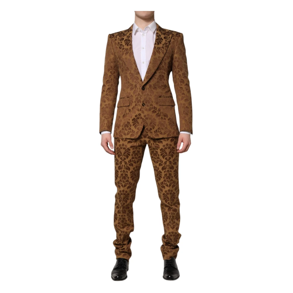 Dolce & Gabbana Men's Brown Floral Jacquard Sicilia Suit