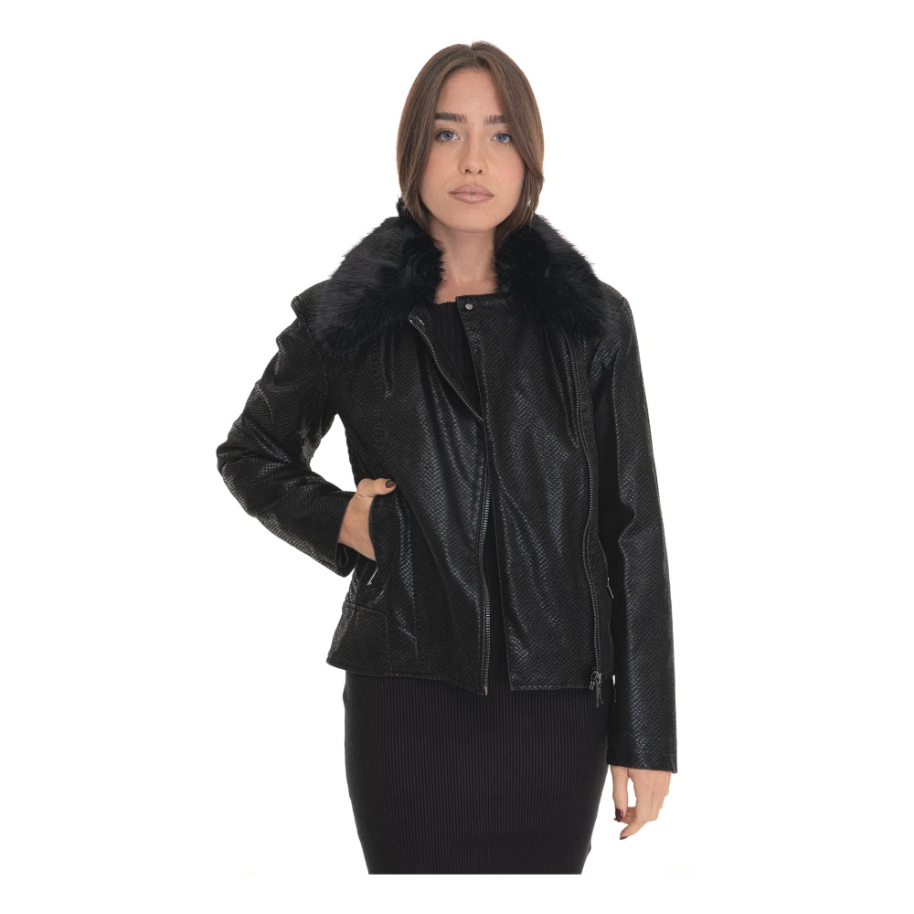 Guess Afneembare faux fur biker jack Black Dames