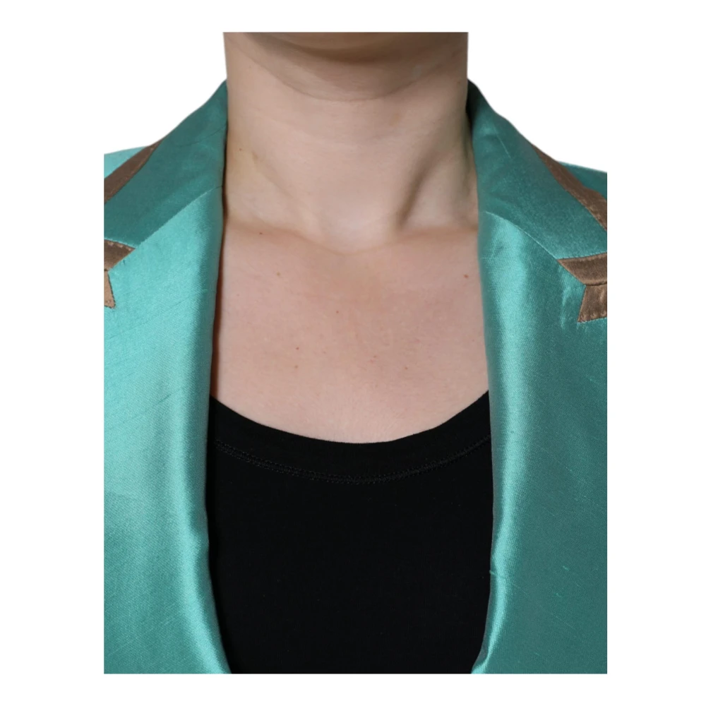 Dolce & Gabbana Metallic Groene Zijden Blazer met Peak Revers Green Dames