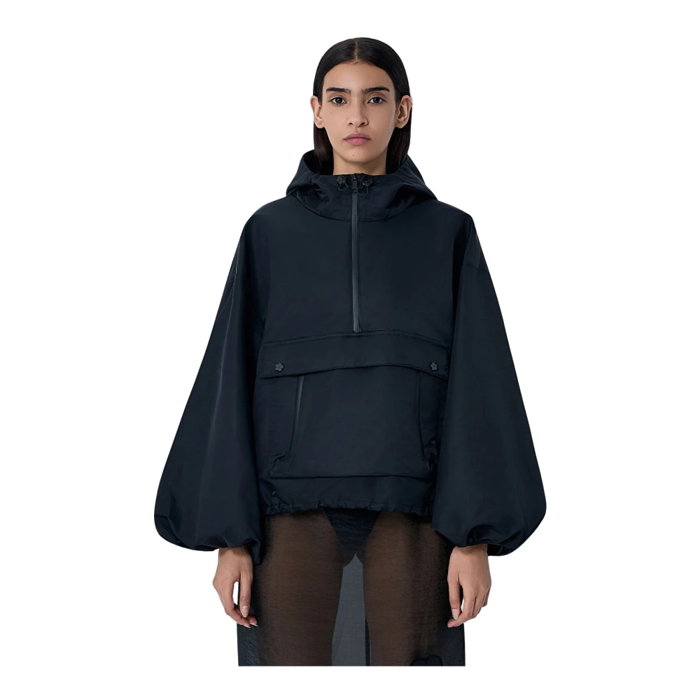 Cecilie Bahnsen Women's Black Light Jackets, Xs, Smooth-Weave Anorak Jacket With Stand Collar