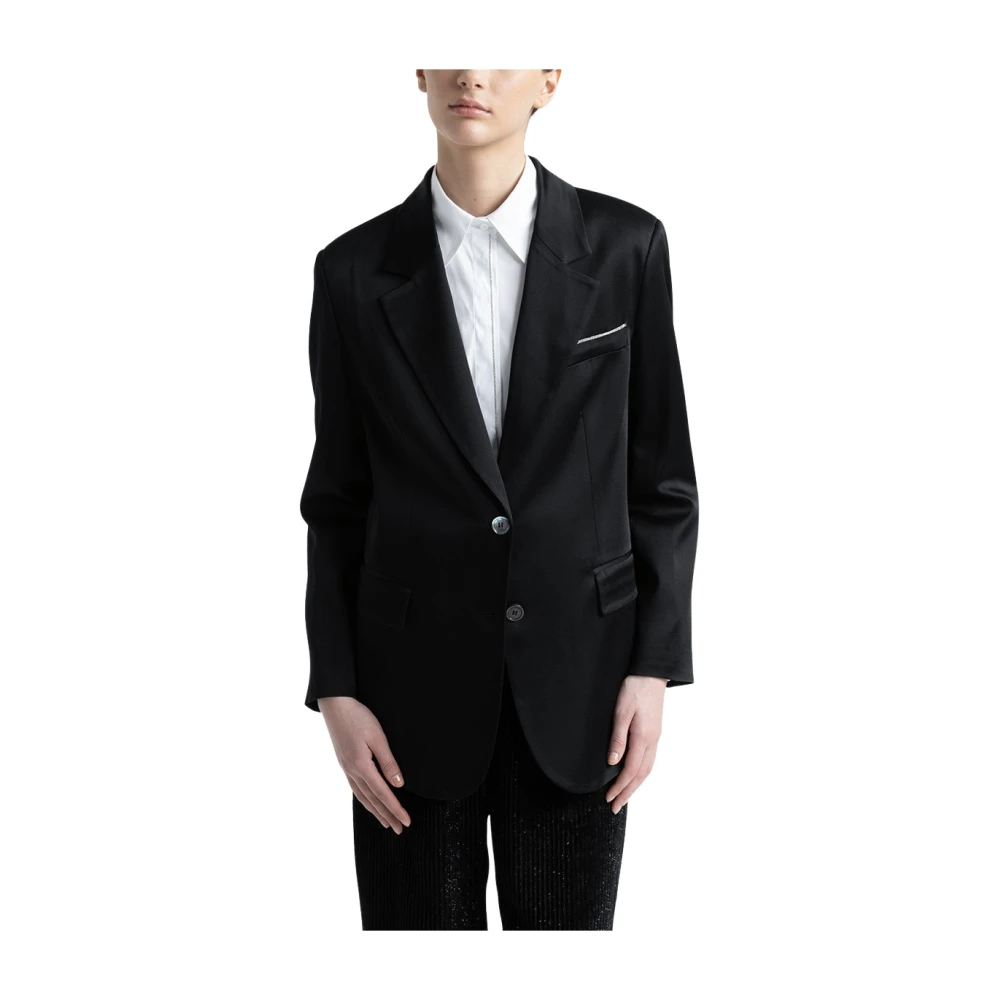 PESERICO Cady enver satijnen single-breasted blazer Black Dames