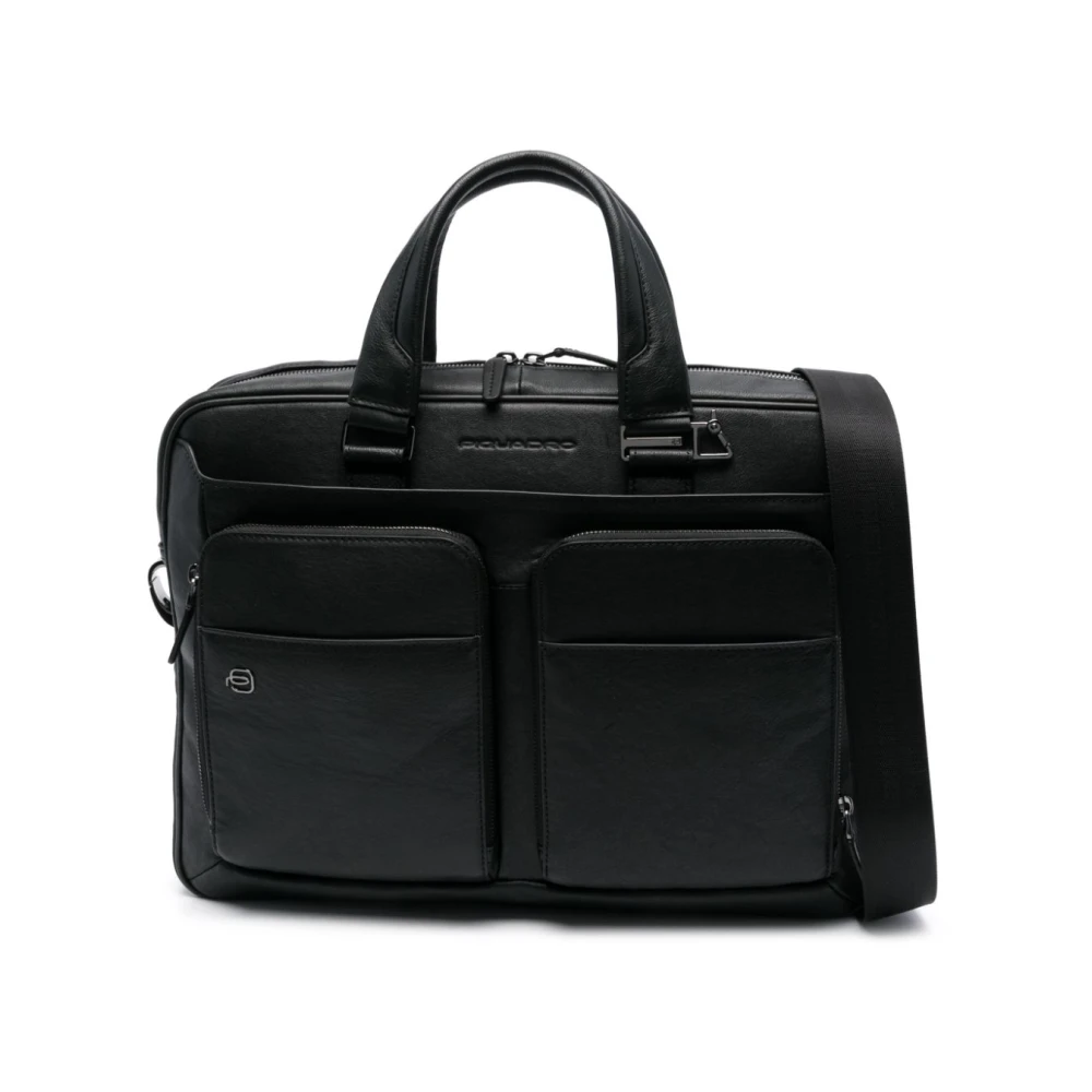 Piquadro Zwarte leren laptoptas met iPad Pro-vak Black Unisex