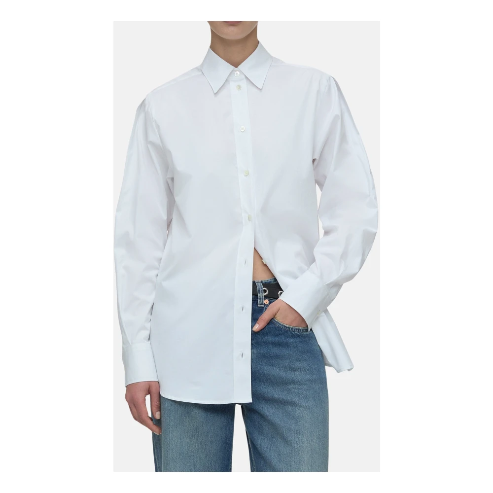 closed Popeline overhemd met mouwvouwdetail White Dames