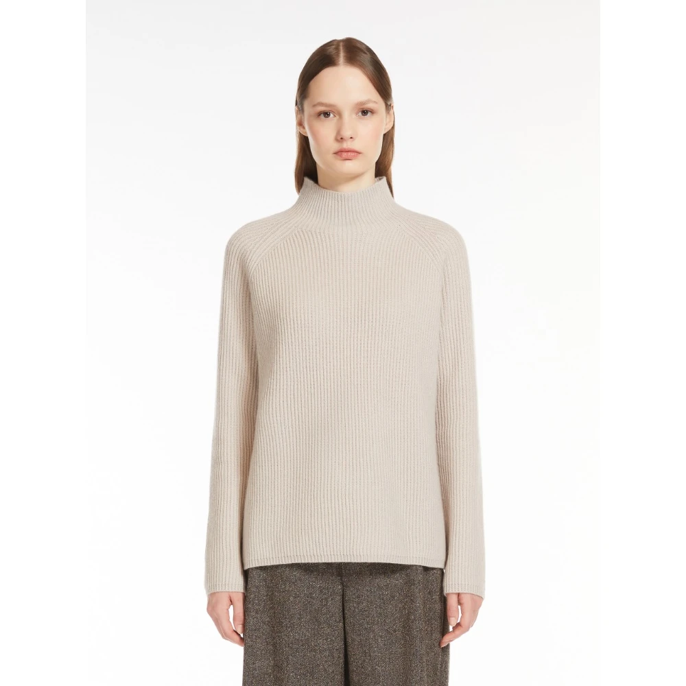 Max Mara Beige Coltrui Ribgebreid Beige Dames