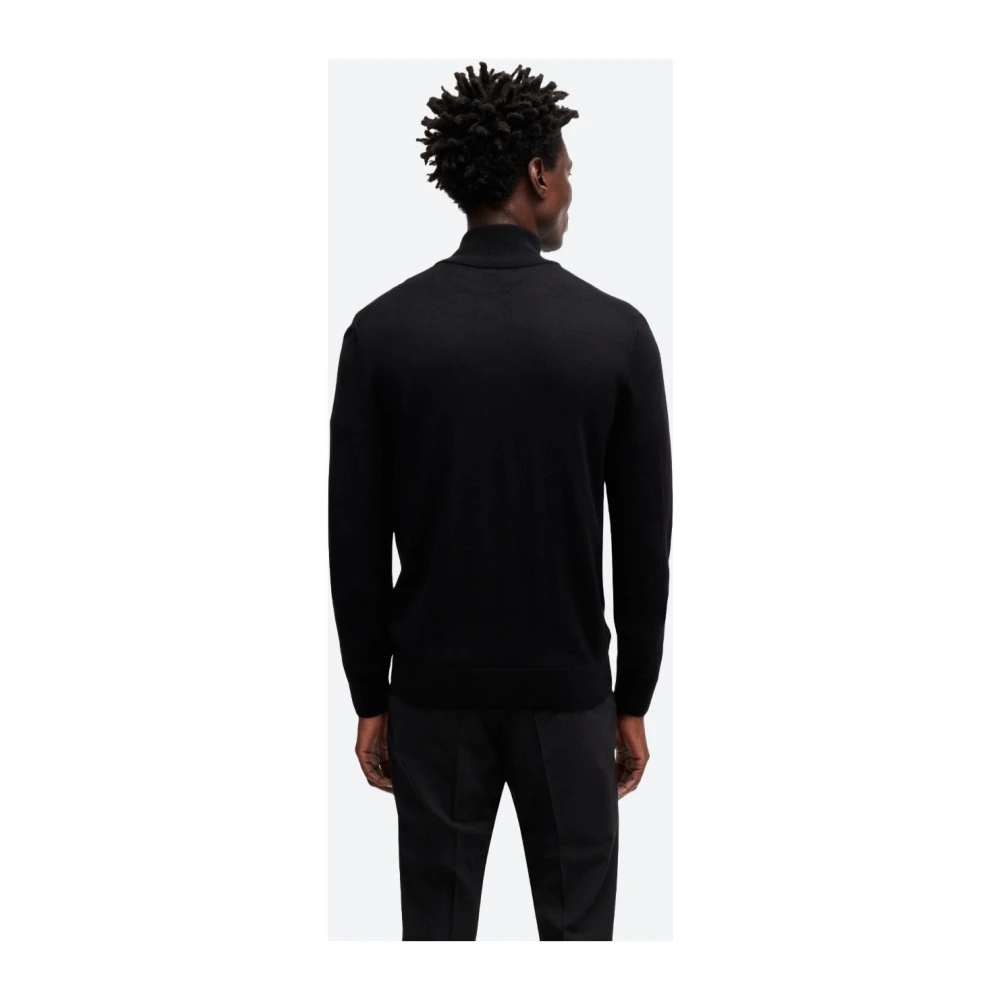 Hugo Boss Cardigan met rits van zuivere wol en gemengde afwerking Black Heren