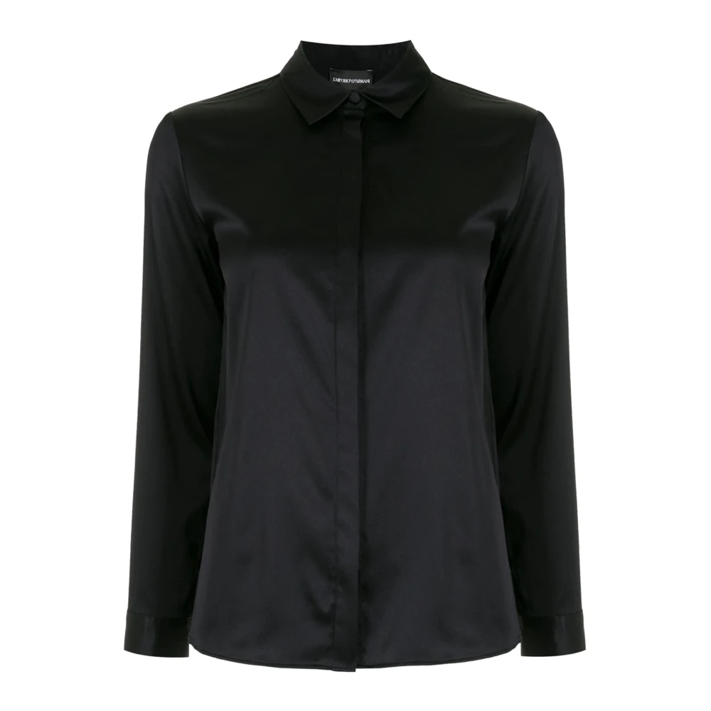 Emporio Armani Vrouw Zwart Overhemden Dames, S, Katoen, Klassiek Overhemd Met Knopen