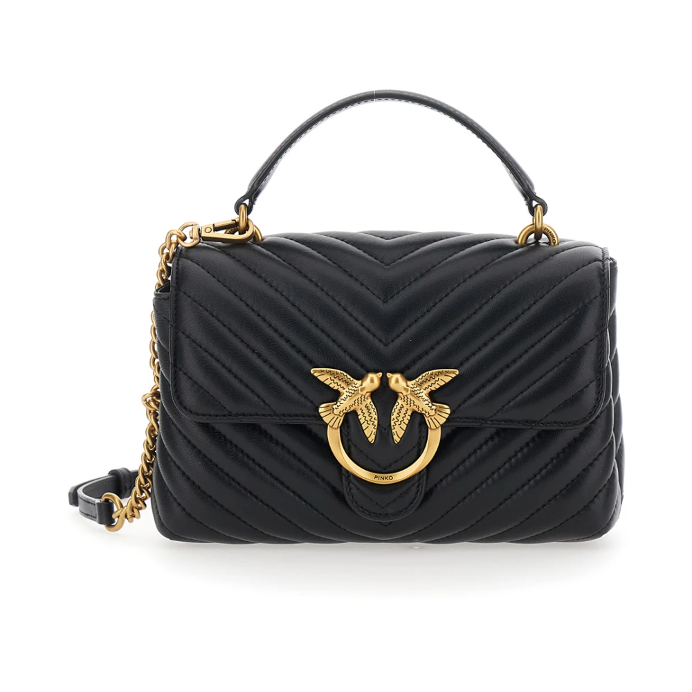 Pinko Femme Noir Sacs, Taille: One Size Love Birds Quilted Shoulder Bag