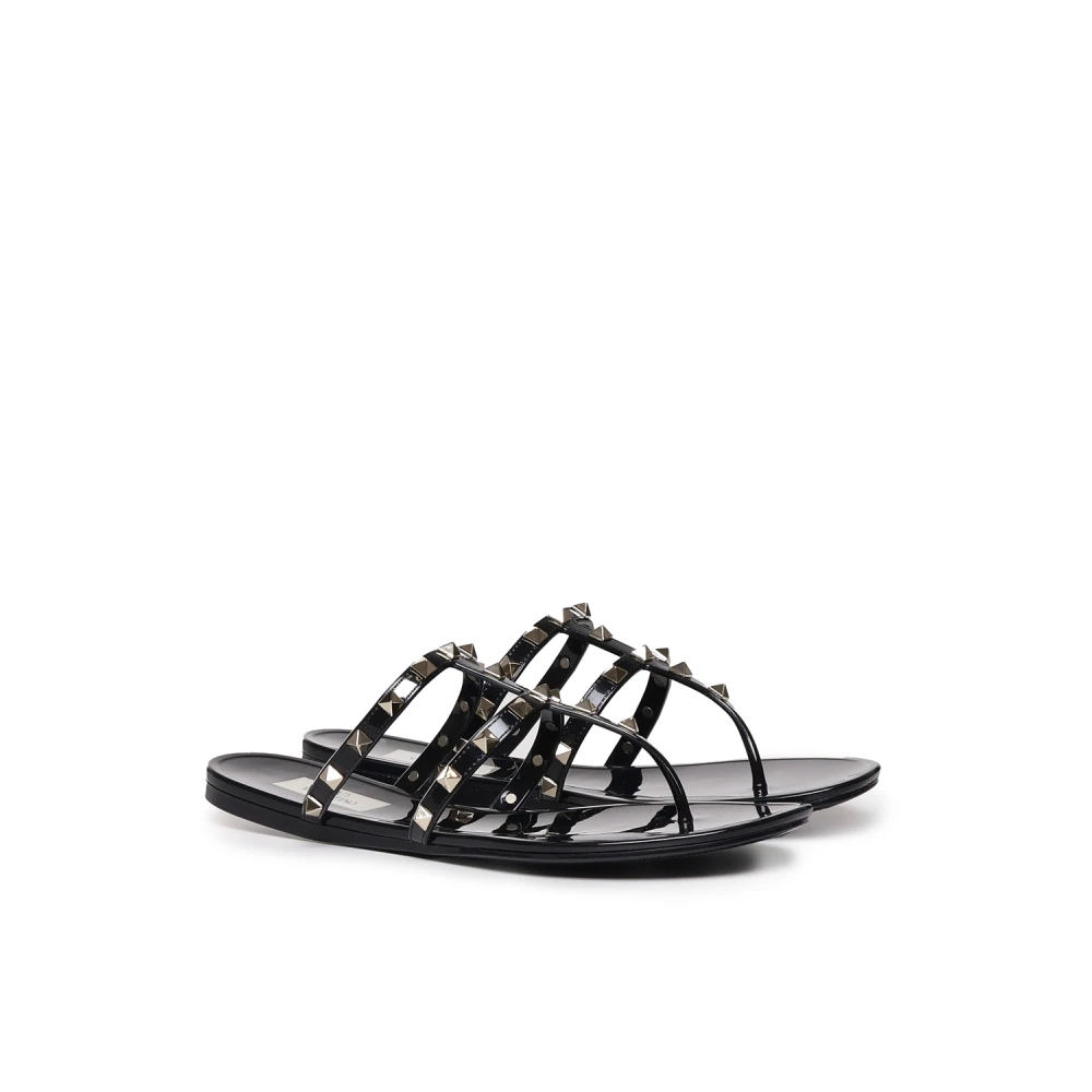 Valentino Garavani Zwarte Sandalen met Katoenmix Black Dames