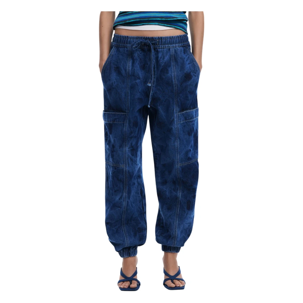 Desigual Women's Blue Lace-Up Jeans With Side Pockets Small