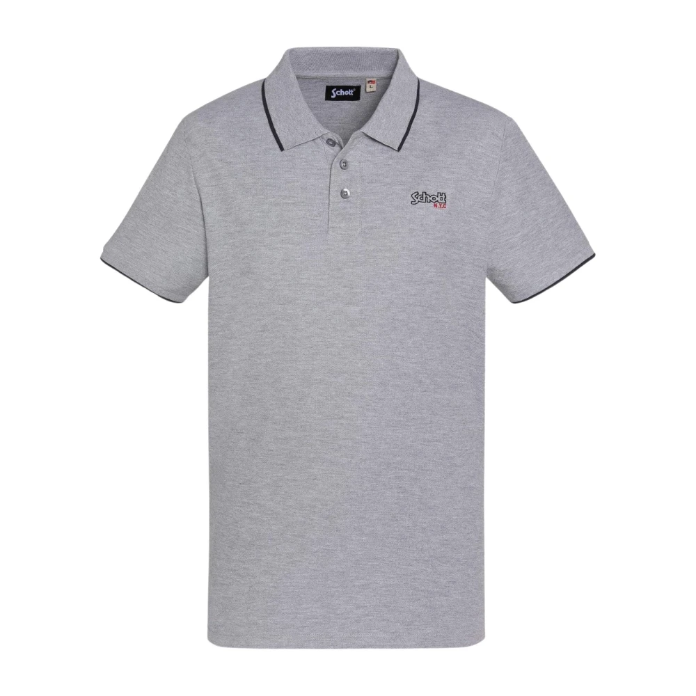 Schott NYC Grijze Polo Shirt Geborduurd Logo Gray Heren