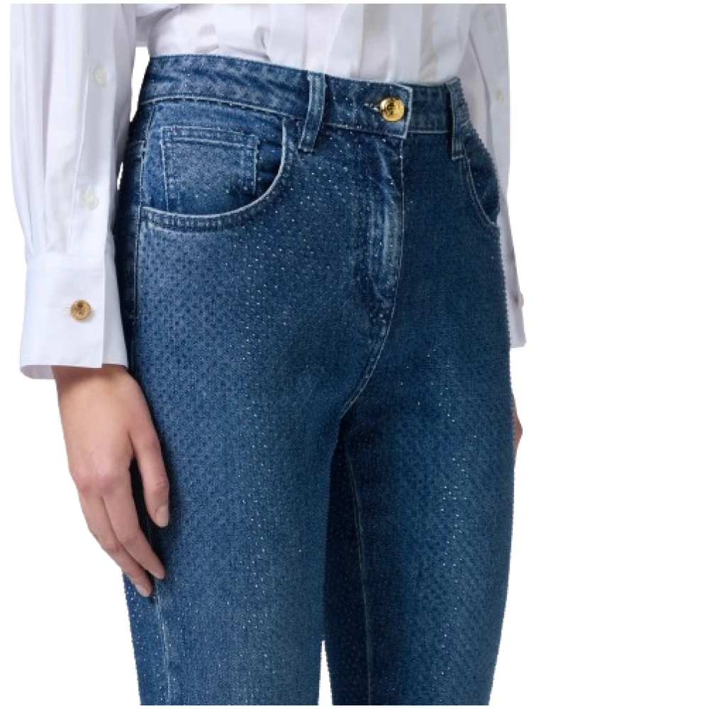 Elisabetta Franchi Sprankelende Paillet Denim Slim Fit Broek Blue Dames