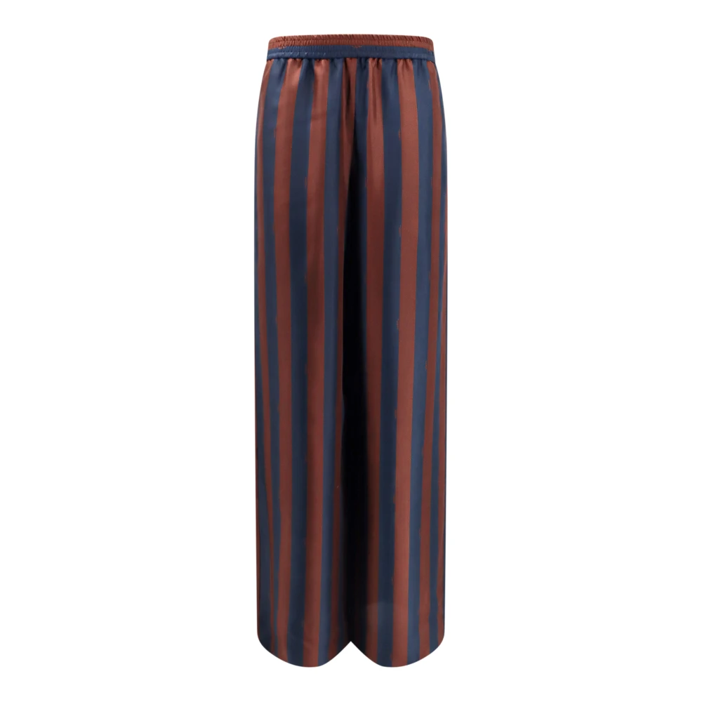 Fendi Zijden Pequin Gestreepte Wijde Pijp Broek Brown Dames