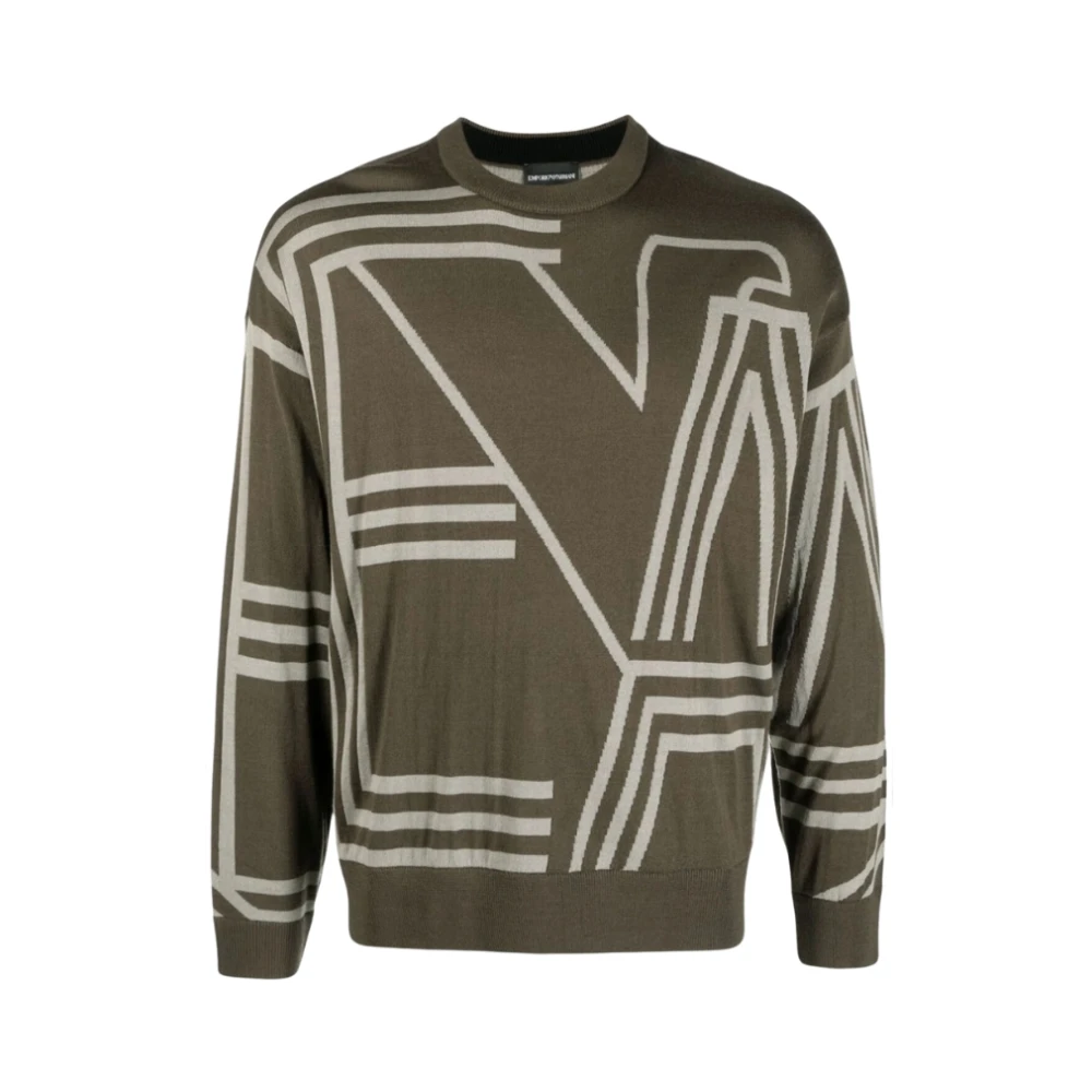 Emporio Armani Logo Pullover met Maxi Design Green Heren