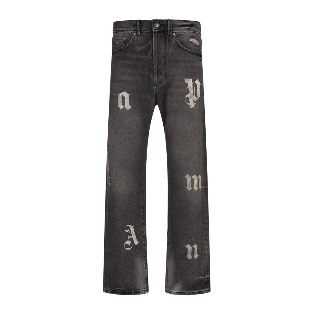 Palm Angels Zwarte Loose Fit Denim Jeans met Patches Black Heren