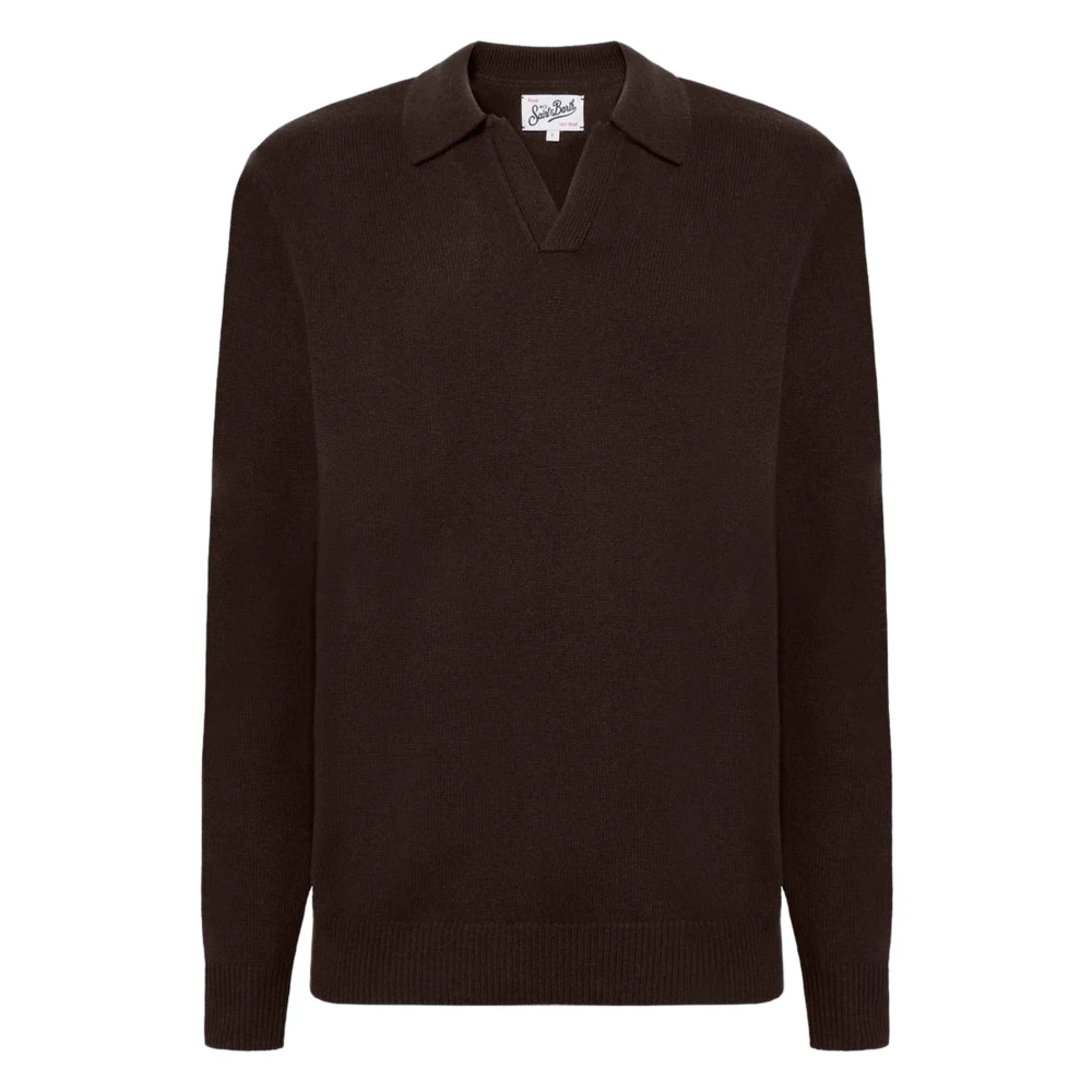 Mc2 Saint Barth Men's Brown Convent Alpaca V-Neck Knitwear