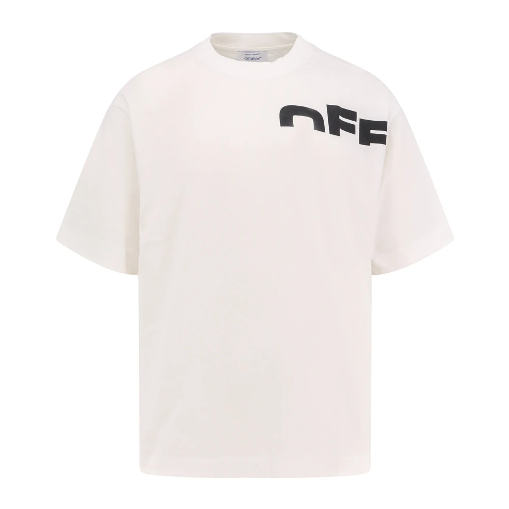 Off White Logo Print Katoen Crew-neck T-shirt White Heren