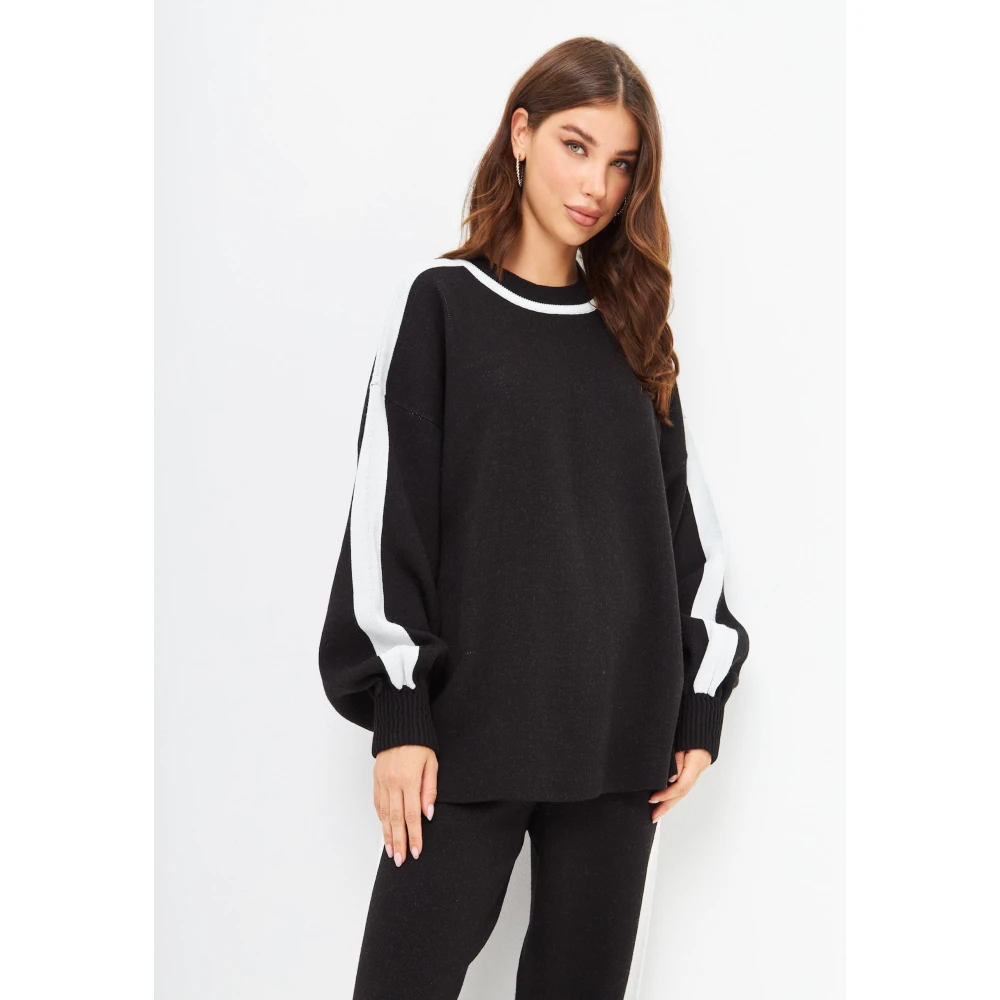 Cesare Gaspari CG Gebreide Jogger set Zwart Wit Black Dames