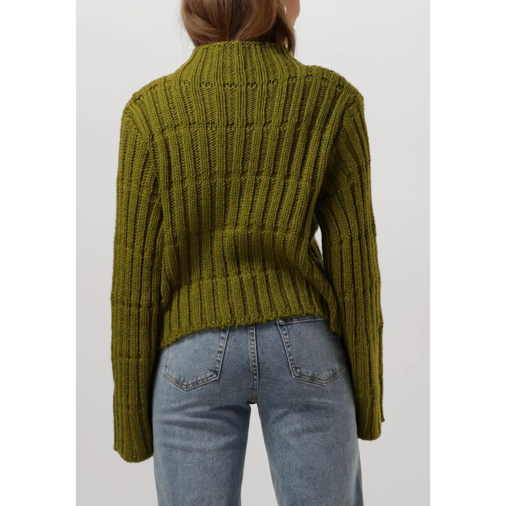 Modström Groene Short T-neck Trui Green Dames