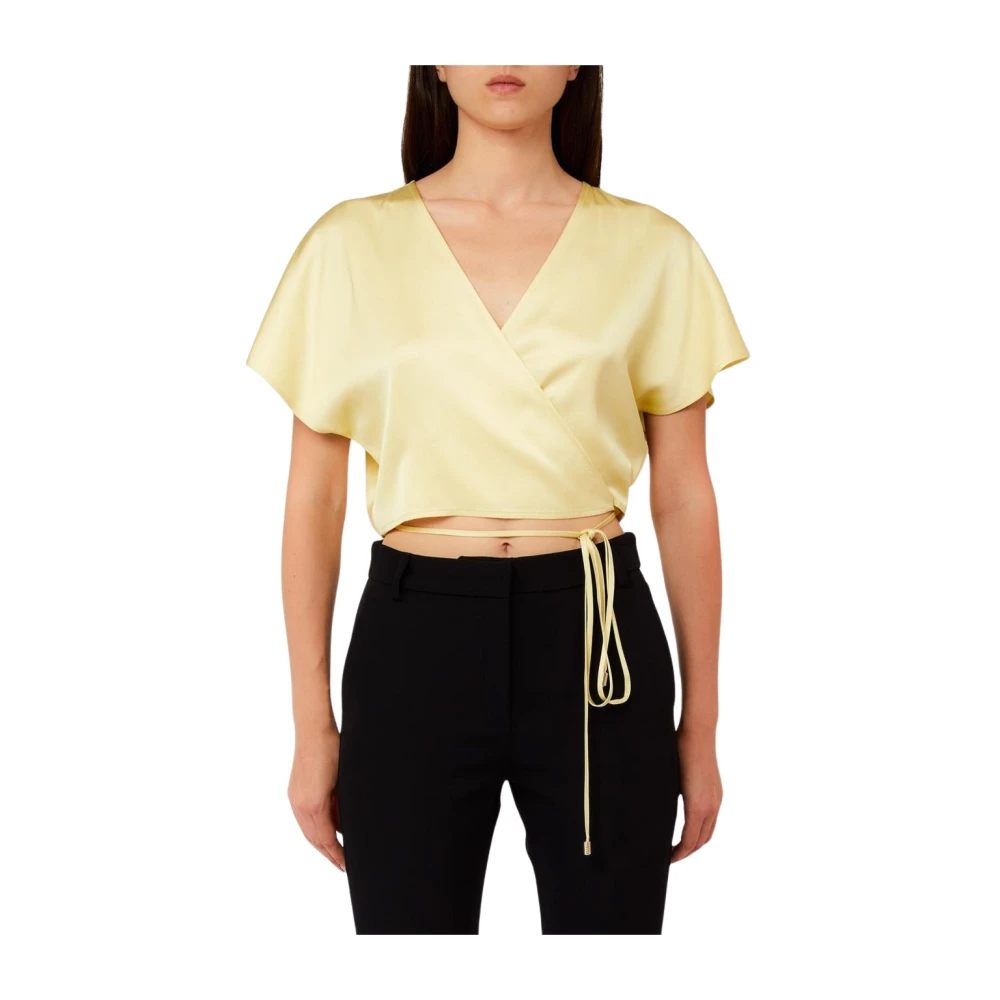 Liu Jo Vrouw Geel Overhemden Dames, L, Satijn, Satin Wrap Top