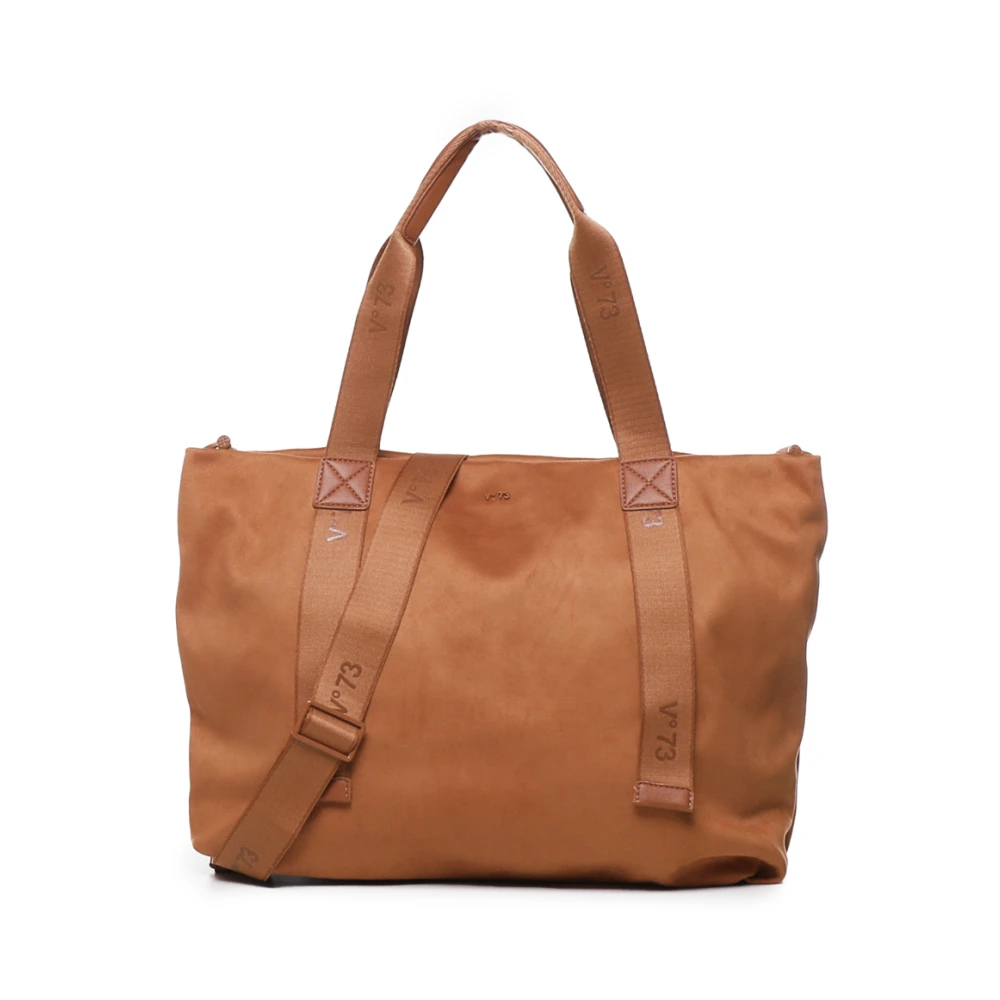 V73 Zwarte Katoenen Tote Tas met Rits Orange Dames