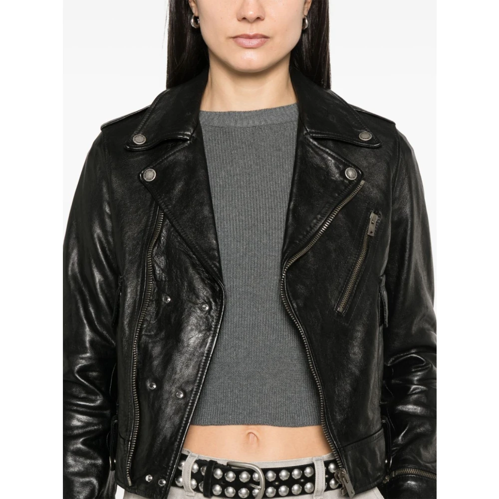 Golden Goose Zwarte jas met rits aan de voorkant en zakken Black Dames