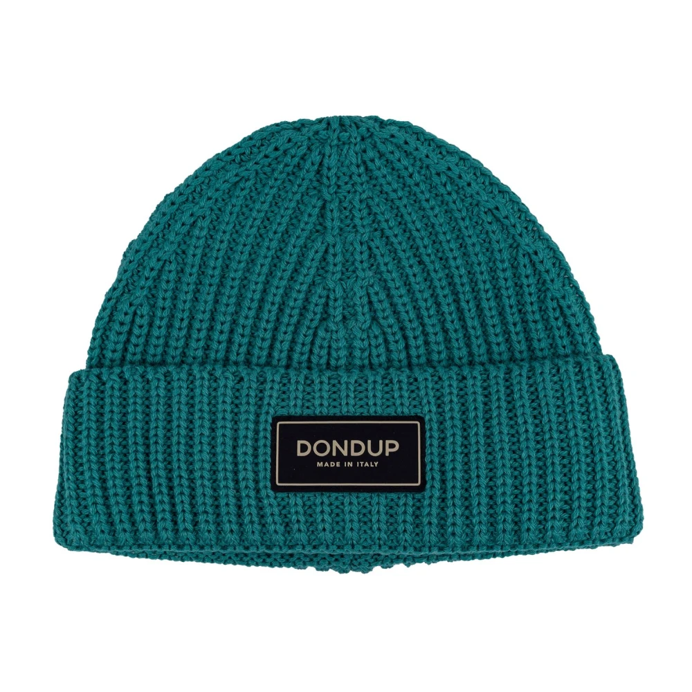 Dondup Geribbelde wollen muts met stoffen logo Blue Heren