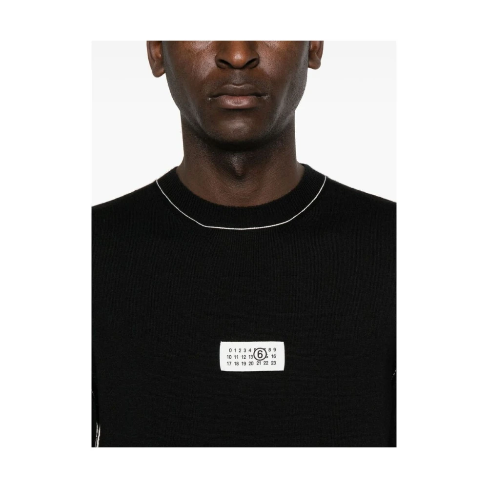 MM6 Maison Margiela Zwarte Fijngebreide Trui met Contraststiksels Black Heren