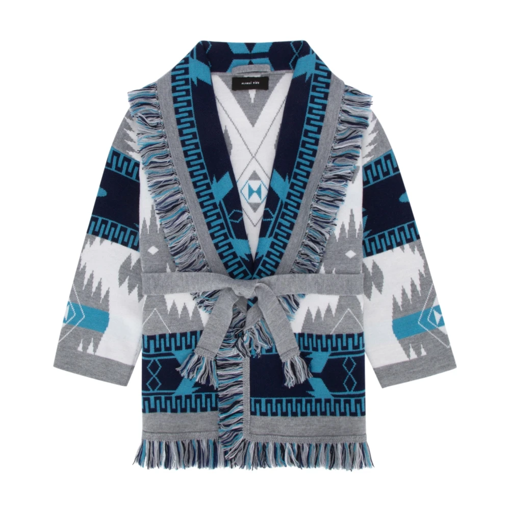 Alanui Icon Jacquard Cardigan i Vit Ice Cloud Gray, Flicka