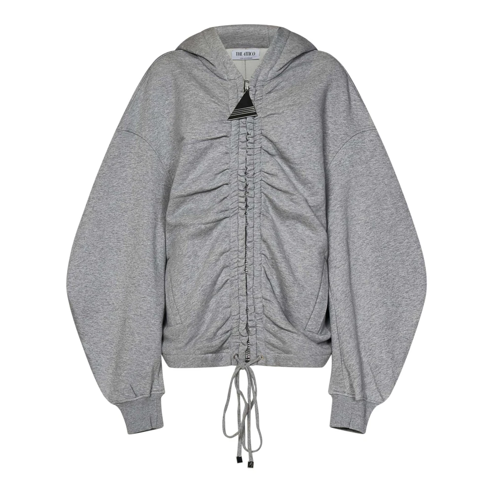 The Attico Grijze Zip-Up Hoodie met Verzamelde Details Gray Dames